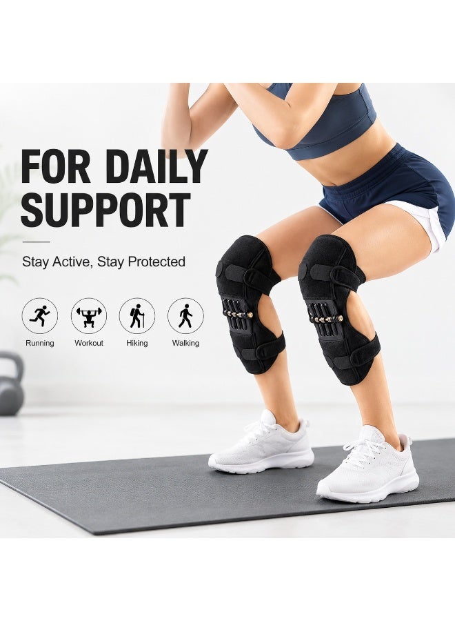 Tanyaz Knee Support Brace, 2 PCS Adjustable Knee Support, Black Knee Brace with Carbon Steel Spring Support, Stable Knee Wrap for Daily Use, Sports, Walking, Workout - Image 4