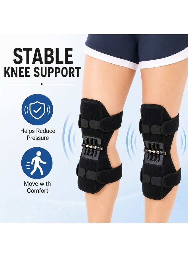 Tanyaz Knee Support Brace, 2 PCS Adjustable Knee Support, Black Knee Brace with Carbon Steel Spring Support, Stable Knee Wrap for Daily Use, Sports, Walking, Workout - Image 5