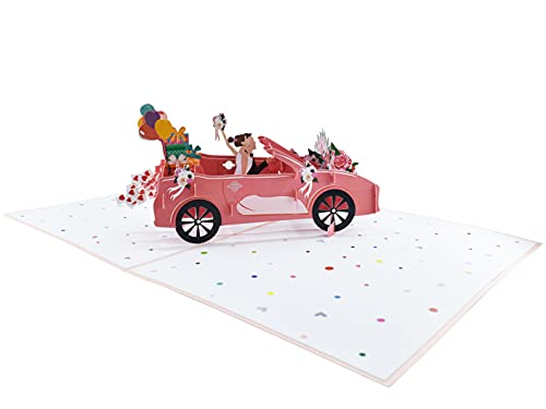 Teabug Cards "Just Married" Pink Cadillac Wedding Car with Bride and Groom Pop Up Card for Marriage, Engagement, Anniversary, Valentines Day - Image 4