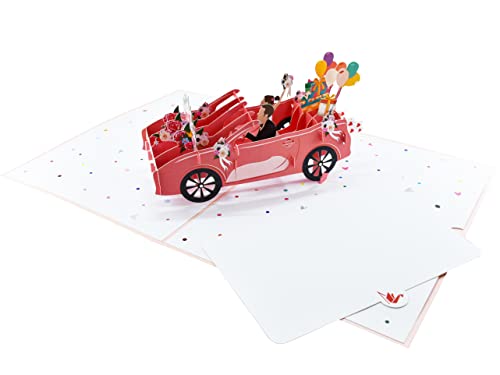 Teabug Cards "Just Married" Pink Cadillac Wedding Car with Bride and Groom Pop Up Card for Marriage, Engagement, Anniversary, Valentines Day - Image 5