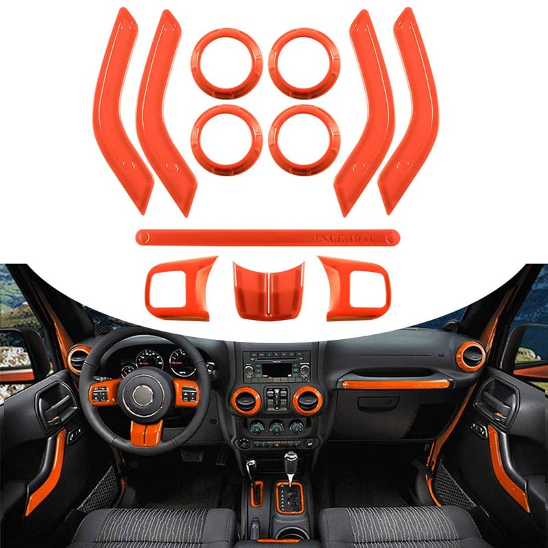 Opall Full Set Interior Decoration Trim Kit Steering Wheel Center Console Air Outlet Trim Door Handle Cover Inner for Jeep Wrangler JK JKU 20112017 2 Door 4 Door Orange 12PCS - Image 3