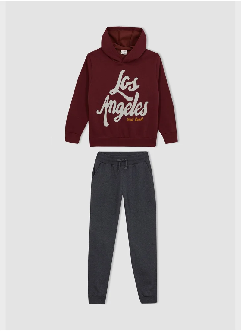DeFacto Kids Text Print Hoodie & Sweatpants Set