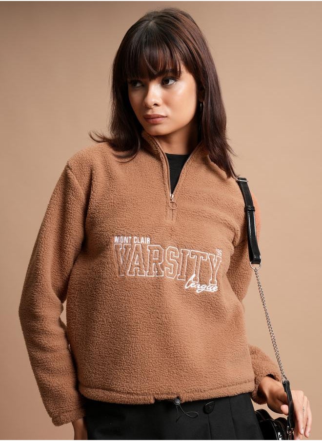 Tokyo Talkies Embroidered Zip Detail Sweatshirt by Styli  - Image 1