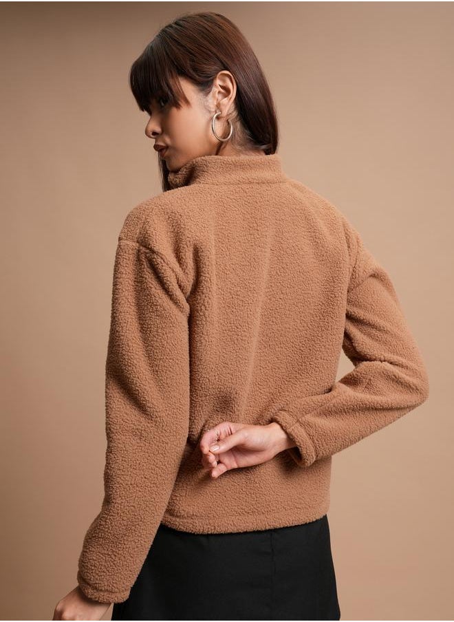 Tokyo Talkies Embroidered Zip Detail Sweatshirt by Styli  - Image 3