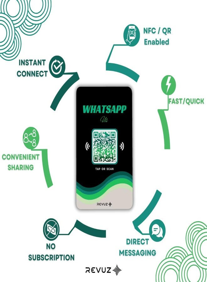 بطاقة Revuz Whatsapp Connect | دردشة فورية على واتساب، مجموعات وكتالوجات عبر تقنية NFC/مسح رمز الاستجابة السريعة | أداة أعمال احترافية للمتاجر والمطاعم ومقدمي الخدمات | عدد غير محدود من النقرات - Image 5