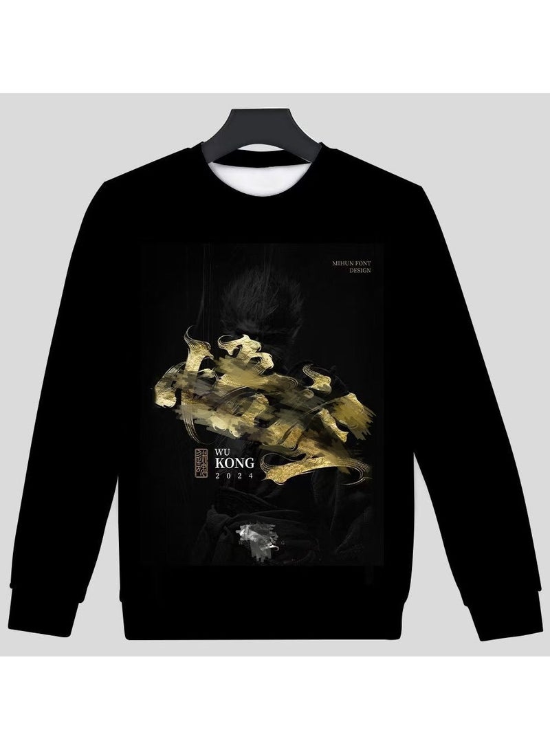 MQD Black Mythical Loose Round Neck Hoodie 