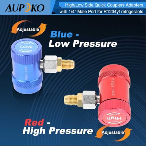 Aupoko R1234yf Quick Couplers, High/Low Side R1234yf Manual Couplers Connector Adapters with 1/4" Male Port, Replacement for A/C Refrigerants Manifold Gauge Set - Image 3