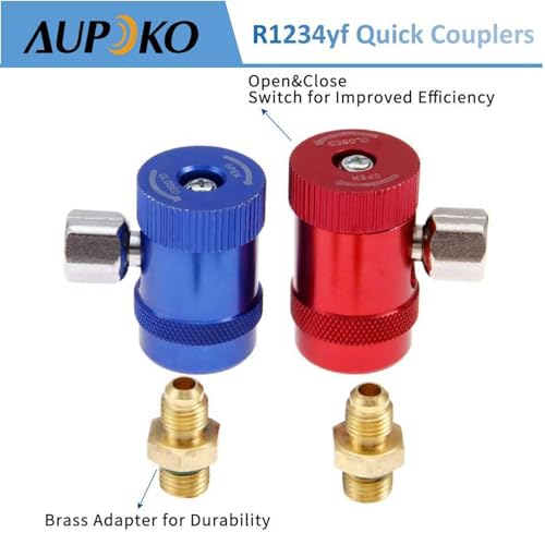 Aupoko R1234yf Quick Couplers, High/Low Side R1234yf Manual Couplers Connector Adapters with 1/4" Male Port, Replacement for A/C Refrigerants Manifold Gauge Set - Image 5