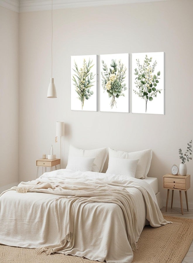 Zessonic Sage Green Botanical Wall Art, Watercolor Framed Canvas Prints Modern Green Plant White Floral Decor for Bedroom Living Room Bathroom Nursery, Set of 3, 12x16 Inch - Ready to Hang - Image 4