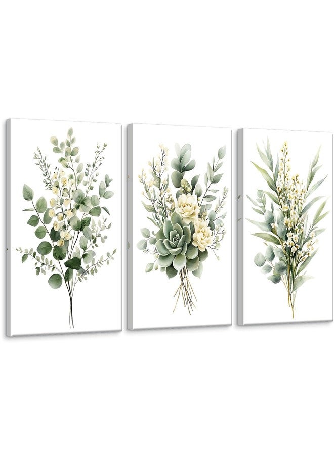 Zessonic Sage Green Botanical Wall Art, Watercolor Framed Canvas Prints Modern Green Plant White Floral Decor for Bedroom Living Room Bathroom Nursery, Set of 3, 12x16 Inch - Ready to Hang - Image 1