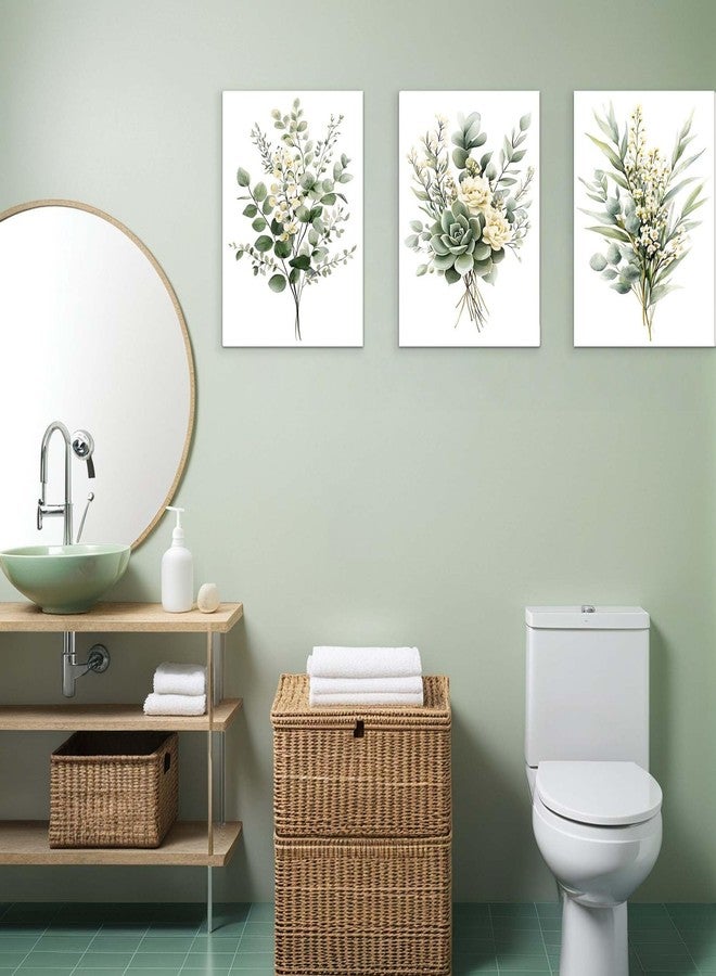 Zessonic Sage Green Botanical Wall Art, Watercolor Framed Canvas Prints Modern Green Plant White Floral Decor for Bedroom Living Room Bathroom Nursery, Set of 3, 12x16 Inch - Ready to Hang - Image 3