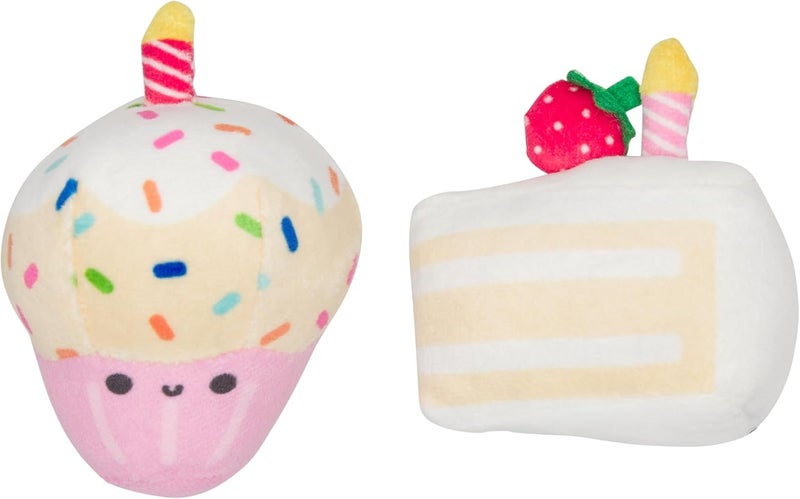 Pearhead Happy Birthday Cake Cat Toy Set Stuffed Birthday Cake and Cupcake Cat Toys with Catnip and Squeakers Interactive Fun Kitten Toys Pet Owner Pet Birthday Gift Ideal for Cat Lovers Set of 2 - Image 1