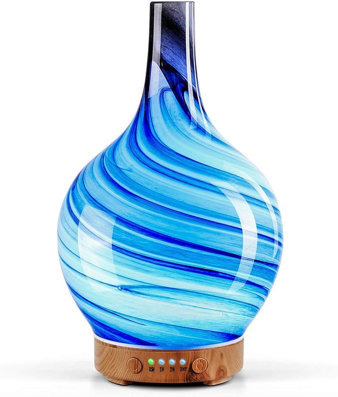 150ML ESSENTIAL OIL DIFFUSER GLASS COLOR CHANGING AROMA AIR DIFFUSERS AROMATHERAPY ULTRASONIC COOL MIST HUMIDIFIER 6 RUNNING HOURS WATERLESS AUTO-OFF FOR SLEEPING, YOGA, OFFICE, SPA (INK)