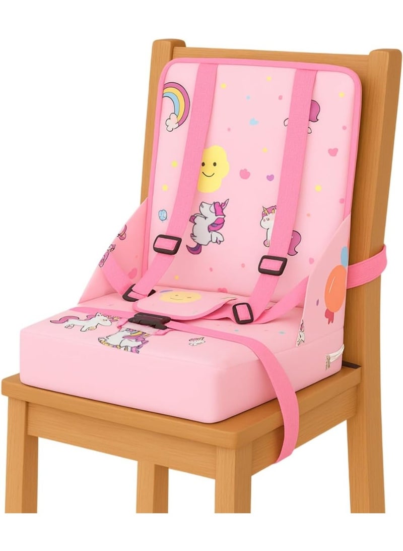 UKR Unicorn Toddler Booster Seat for Dining Table Foldable Non-Slip Chair Cushion with Safety Harness and Chair Pad for Kids with Washable Cover - Image 1