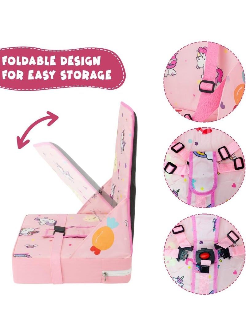 UKR Unicorn Toddler Booster Seat for Dining Table Foldable Non-Slip Chair Cushion with Safety Harness and Chair Pad for Kids with Washable Cover - Image 2