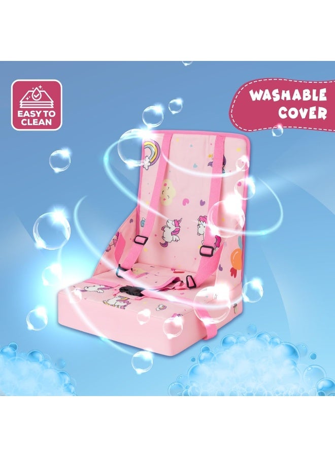 UKR Unicorn Toddler Booster Seat for Dining Table Foldable Non-Slip Chair Cushion with Safety Harness and Chair Pad for Kids with Washable Cover - Image 4