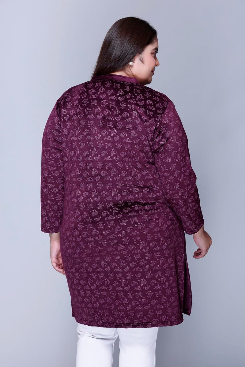 In Love Women's Winter Wear Warm Plus Size Raising Velvet Full Sleeve Regular Fit All Over Printed Kurti, SSA04106_XXL Wine - Image 3