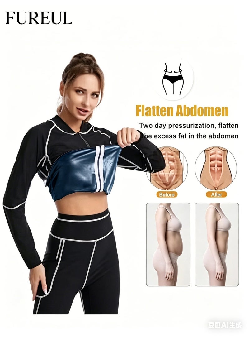 FUREUL Women's Sauna Suit Is Made of Stretchy Skin-Friendly Warm and Breathable Fabric Ensuring Comfortable Wear and Effectively Locking in Body Heat. It Can Increase Perspiration by Up to Three Times During Exercise and Is Suitable for Various Sports. It Includes a Zip-Up Jacket High-Waisted Pants Gloves and Socks. - Image 3