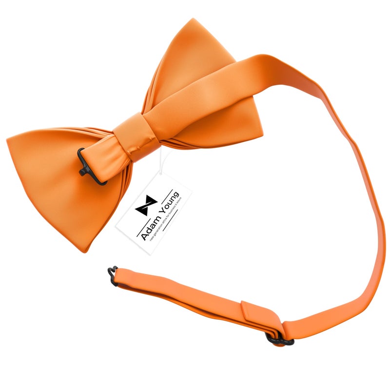 Adam Young Men's Burn Pumpkin Bow Tie Pre-Tied Style Formal Satin Classic Bowtie for Tuxedo Faux Silk (Large, Orange) - Image 3