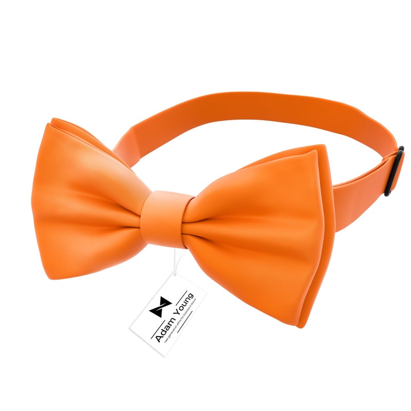 Adam Young Men's Burn Pumpkin Bow Tie Pre-Tied Style Formal Satin Classic Bowtie for Tuxedo Faux Silk (Large, Orange) - Image 2