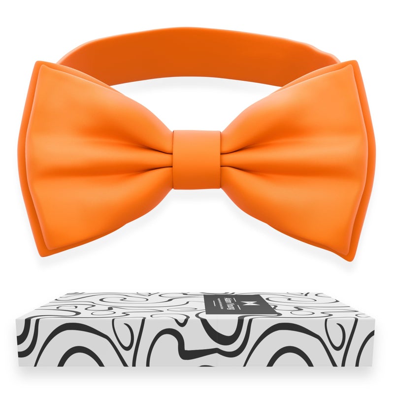 Adam Young Men's Burn Pumpkin Bow Tie Pre-Tied Style Formal Satin Classic Bowtie for Tuxedo Faux Silk (Large, Orange) - Image 1