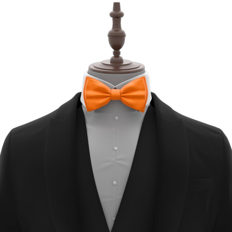 Adam Young Men's Burn Pumpkin Bow Tie Pre-Tied Style Formal Satin Classic Bowtie for Tuxedo Faux Silk (Large, Orange) - Image 4