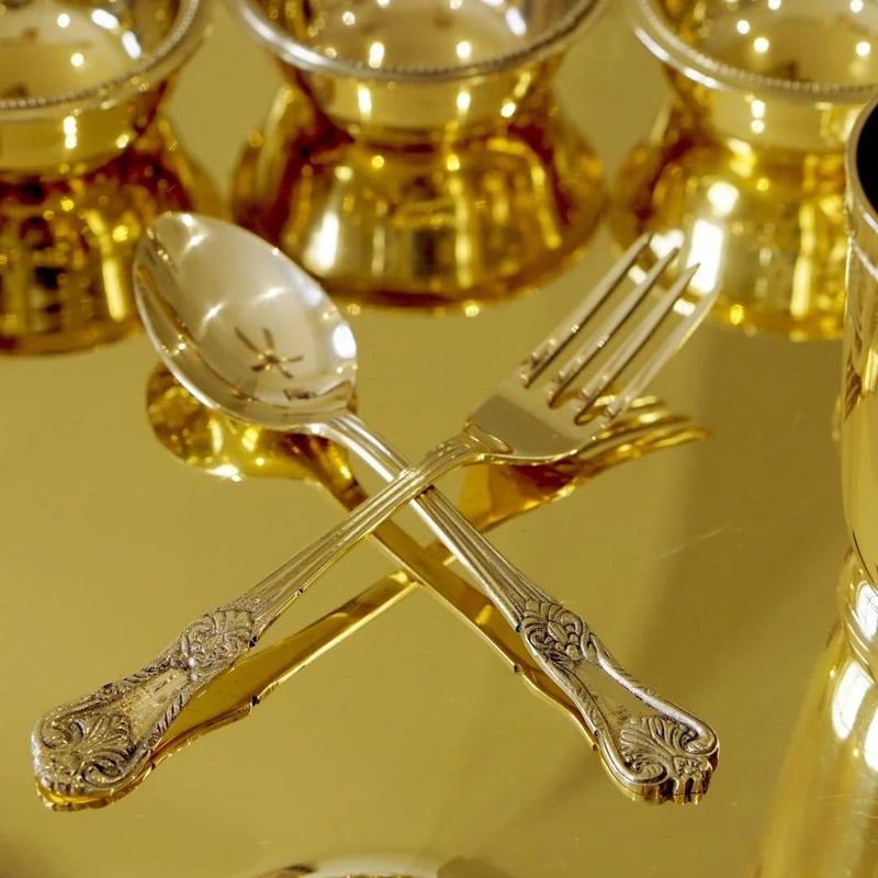BRASS GLOBE TREASURE OF ART Brass Globe Brass Apple Dinner Set - Pack of 1 Plate, 1 Halwa Bowl, 1 Glass, 3 Bowls, 1 Spoon & 1 Fork Made of Brass | Attractive & Elegant | Hammered Look - Image 2