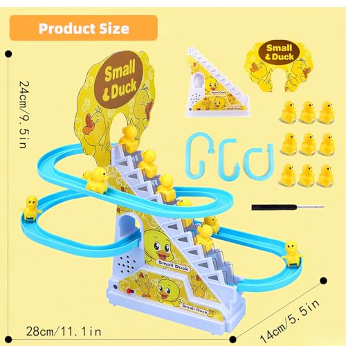 IFASHIHOME Small Duck Climbing Stairs ToyElectric Duck Roller Coaster Toy Setwith LED Flashing Lights MusicDuck Track Slide Toy Gift for Birthday ChristmasKids Age 39Pcs Ducks - Image 5