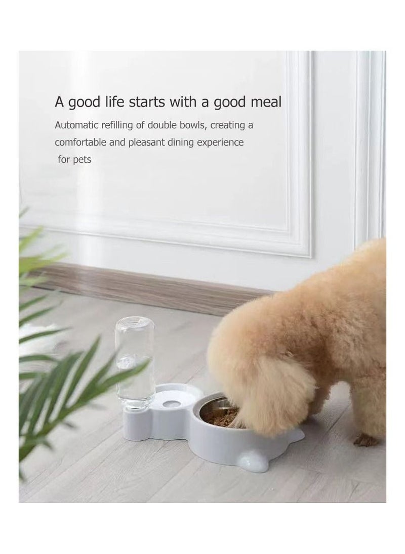Automatic Double Pet Bowl Grey/White