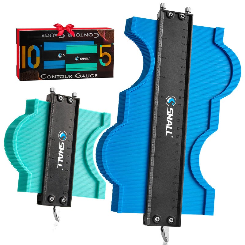 SHALL SHALL Contour Gauge with Lock, Profile Tool 25cm & 12.5cm, Widen Shape Duplicator with Pin Tightness Adjustable Screw, Master Outline Measuring Plastic Ruler for Irregular Template, Gifts for Handyman  - Image 1