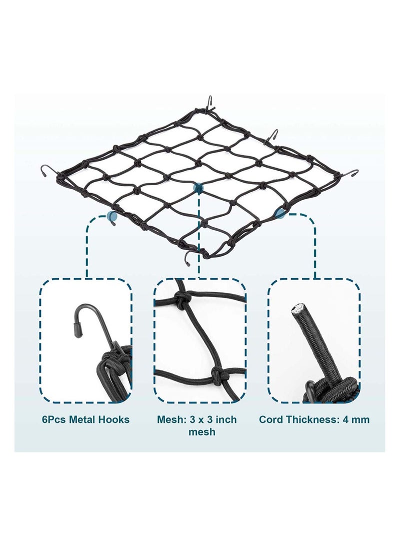 Generic Cargo Net Elastic Motorcycle Luggage Bungee Netting with 6 Adjustable Metal Hooks Stretchable Bungee Cord Mesh Load Net for Bike Paddle board Quad Canoe Moped ATV 2 Pcs  - Image 3