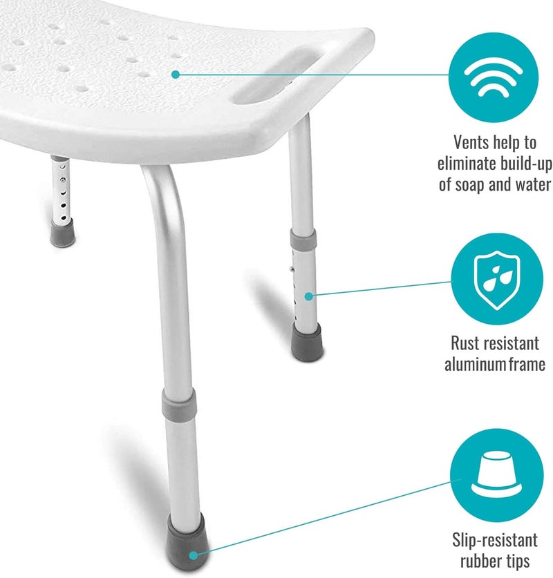 DMI Shower Chair Bath Seat for Tub or Shower Bench for Inside Shower Made of Non Slip Aluminum with Plastic Seat No Tools Needed Adjustable Height Holds Weight up to 300 Pounds Bath Bench White - Image 2