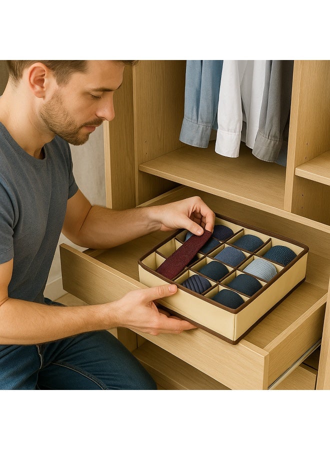 Foldable Drawer Organizer Set with Zipper – 4-Pack – Underwear & Sock Storage with Drawer Dividers - Beige - Image 3