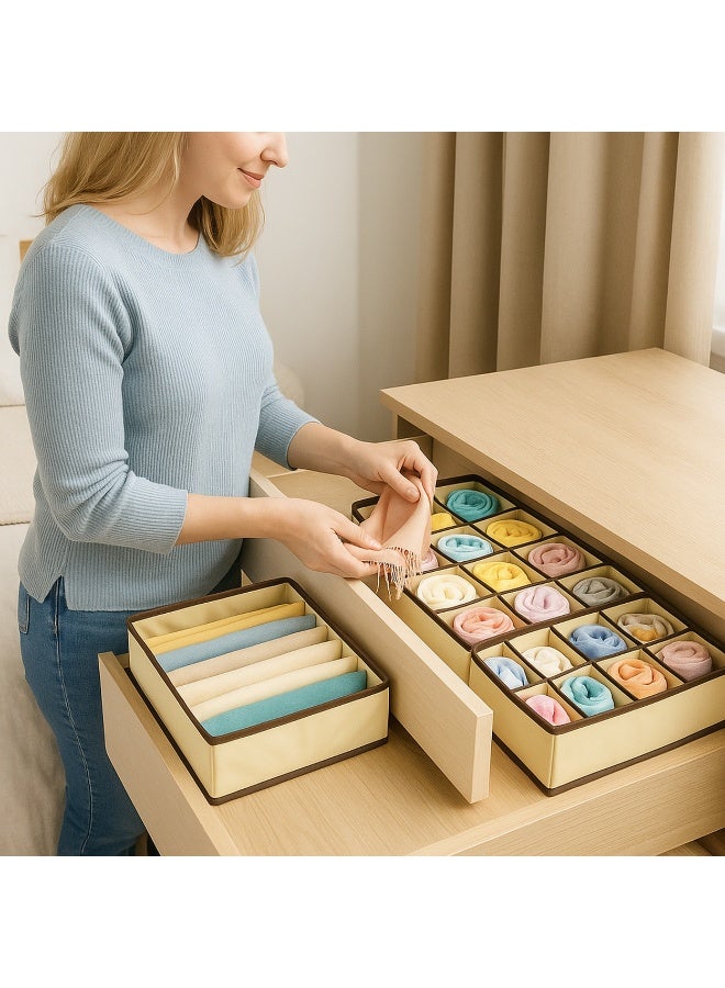 Foldable Drawer Organizer Set with Zipper – 4-Pack – Underwear & Sock Storage with Drawer Dividers - Beige - Image 4