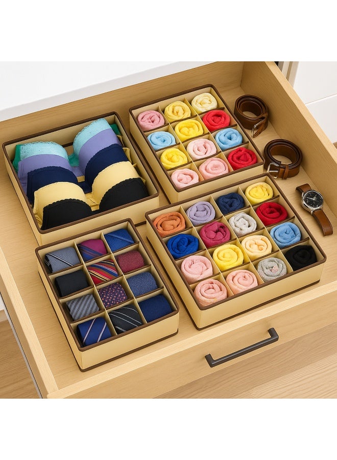 Foldable Drawer Organizer Set with Zipper – 4-Pack – Underwear & Sock Storage with Drawer Dividers - Beige - Image 5