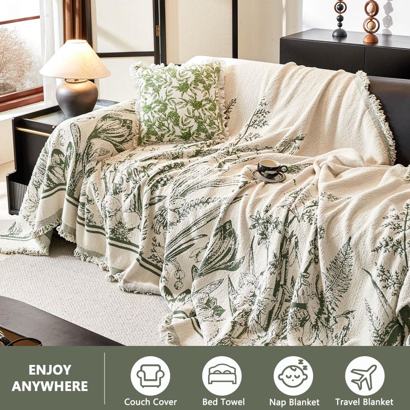 DREAMINGO Floral Sofa Cover for 3 Cushion Couch Thick Plush Furniture Cover 71x134 Inch Vintage Jacquard Tassel Sofa Slipcover for Living Room Farmhouse Sectional Couch Protector Washable, Green - Image 3