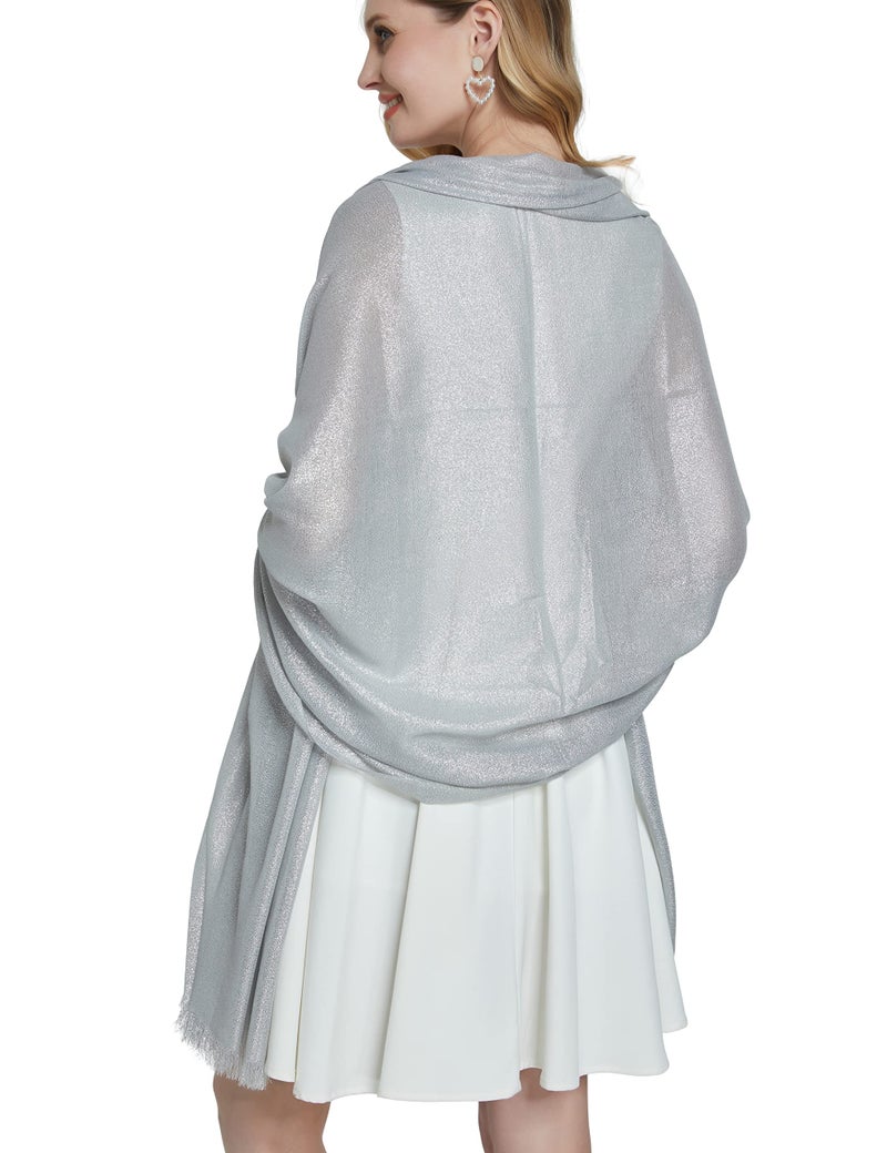 PANTONIGHT Women's Sparkling Metallic Evening Shawl Lightweight Wedding Shawl Extra Large Dressy Shawls and Wraps for Party (LIGHT GREY SILVER 2510) - Image 4