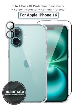 3 in 1 Apple iPhone 16 Protection Pack - Ultra Clear Shockproof Case, Edge-to-Edge Screen Protector & Camera Lens Protector, 360 Degree Full Body Protection for Apple iPhone 16 - pzsku/Z0FB4CBF7A609C497FA1CZ/45/_/1726431354/8f74cdf1-d7dd-47ea-877e-d67977c562e8