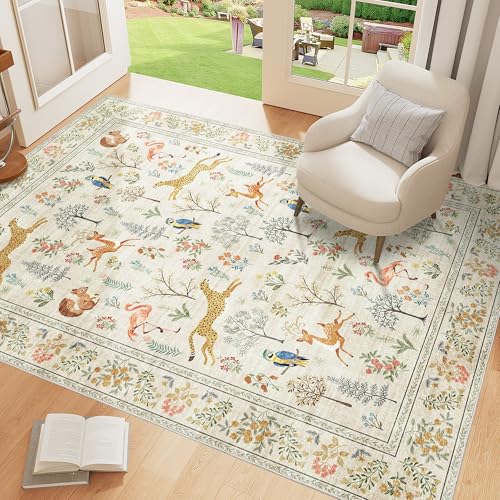 DUKINO 3x5 Rug Washable Animal Area Rug with Non Slip Vintage Design Indoor Soft Low Pile Carpet for Bedroom Nursery Dining Room Farmhouse Playroom White - Image 3