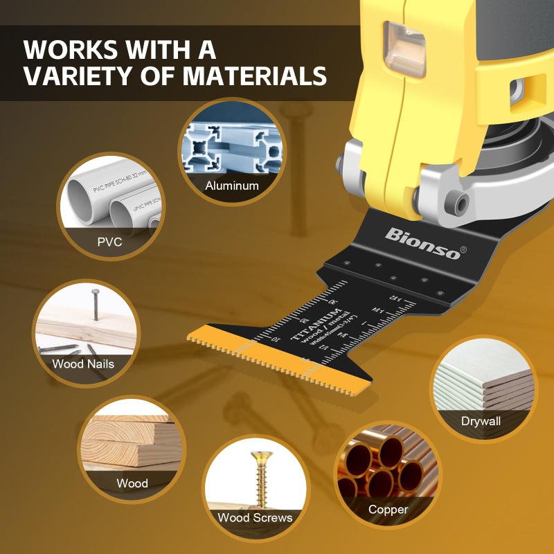 Bionso 22PCS Titanium Oscillating Tool Blade Cuts Metal and Wood, Sharp and Durable Multitool Blades, Multi Tool Blades Kits, Oscillating Saw Blades Fit Dewalt Milwaukee Ryobi Makita Worx Rockwell Wen - Image 4