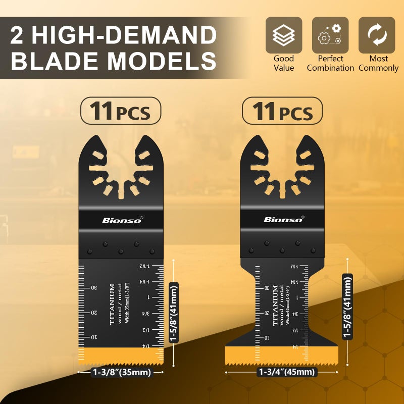 Bionso 22PCS Titanium Oscillating Tool Blade Cuts Metal and Wood, Sharp and Durable Multitool Blades, Multi Tool Blades Kits, Oscillating Saw Blades Fit Dewalt Milwaukee Ryobi Makita Worx Rockwell Wen - Image 2