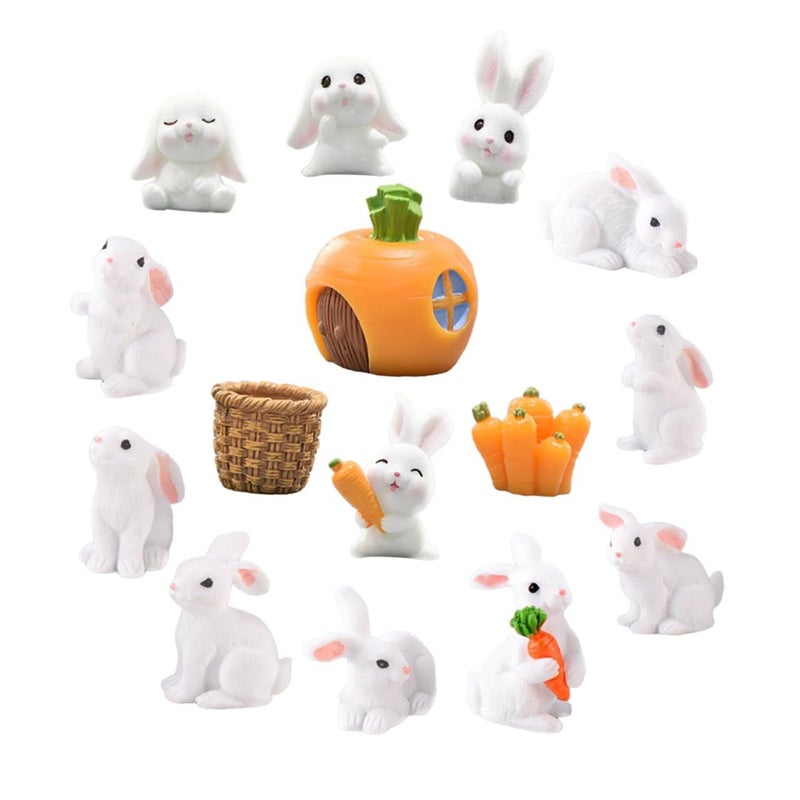 15 Pcs Resin Easter Bunny Figurines Succulent Bonsai Ornaments Garden Decor - Image 2