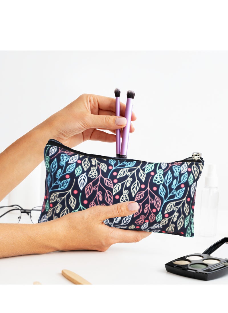 Tediline Makeup Pouch With Zipper, Printed Black Leaf Art, 24 X 15 cm, Lightweight Travel Organizer Bag, Durable Cosmetic Bag for Makeup and Toiletries  - Image 5
