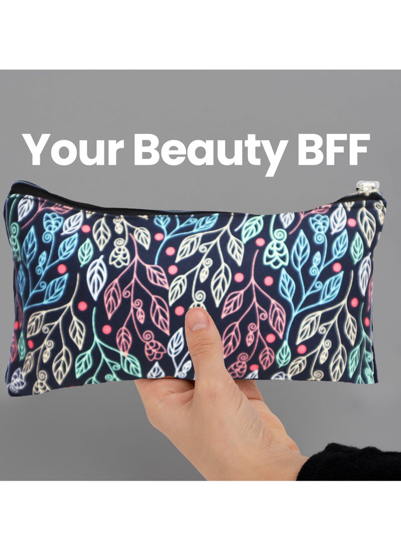 Tediline Makeup Pouch With Zipper, Printed Black Leaf Art, 24 X 15 cm, Lightweight Travel Organizer Bag, Durable Cosmetic Bag for Makeup and Toiletries  - Image 4
