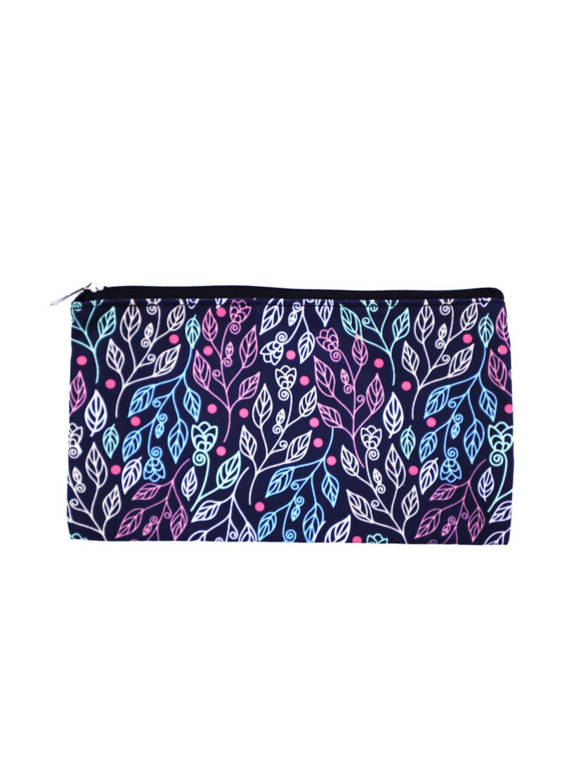 Tediline Makeup Pouch With Zipper, Printed Black Leaf Art, 24 X 15 cm, Lightweight Travel Organizer Bag, Durable Cosmetic Bag for Makeup and Toiletries  - Image 1