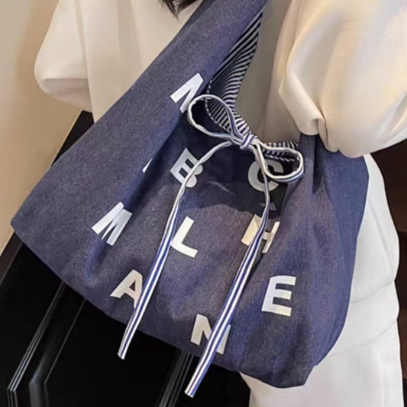 Striped Canvas Bag For Women Women'S Double-Sided Tote Bag Casual Work Clothing Large Capacity Letter Shoulder Bag - Image 5