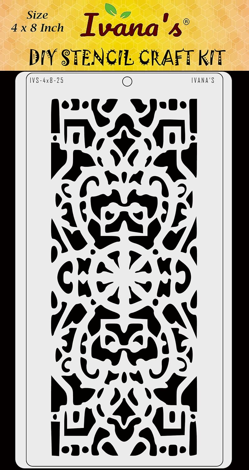 ivana's Ivana's Border Pattern Stencil for Art & Craft, Reusable Decorative Stencil for Painting on Canvas, Fabric, Cloth, Paper, Glass, Furniture and Wall, Size - 4 x 8 inch, Pack of 1, IVS4X8-25  - Image 1