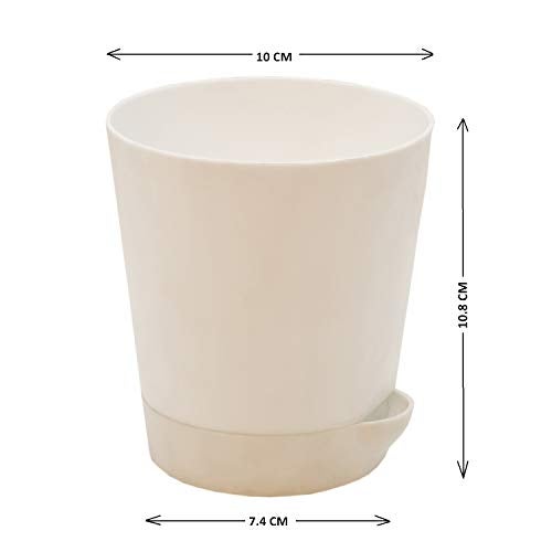 garbnoire (4 inch Self Watering Planter Pot with Bottom Tray/Plate - Indoor Outdoor Balcony Plant Pot | Home Garden Office Flowering Container Cover | Living Room Decor (White, 5) - Image 3
