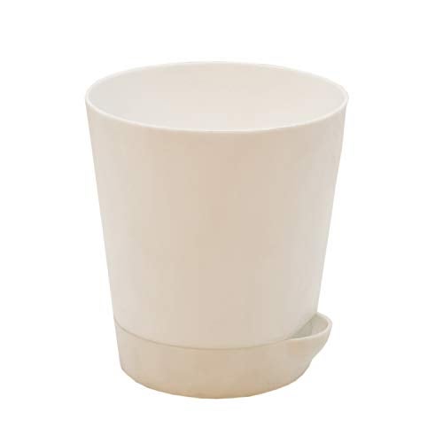 garbnoire (4 inch Self Watering Planter Pot with Bottom Tray/Plate - Indoor Outdoor Balcony Plant Pot | Home Garden Office Flowering Container Cover | Living Room Decor (White, 5) - Image 4