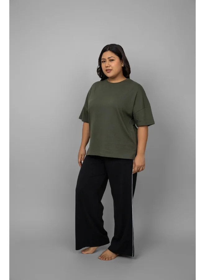 NeceSera Green top with Black Piping Pants Set